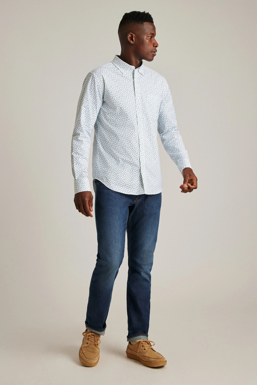 Bonobos White Floral Print Stretch Long Sleeve Shirt/8620